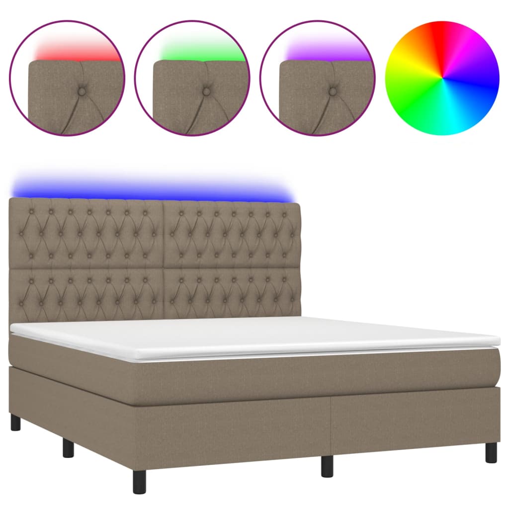 Krevet box spring s madracem LED smeđesivi 160x200 cm tkanina