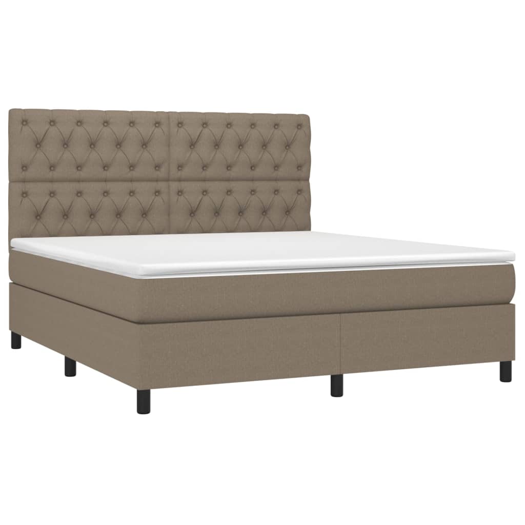 Krevet box spring s madracem LED smeđesivi 160x200 cm tkanina