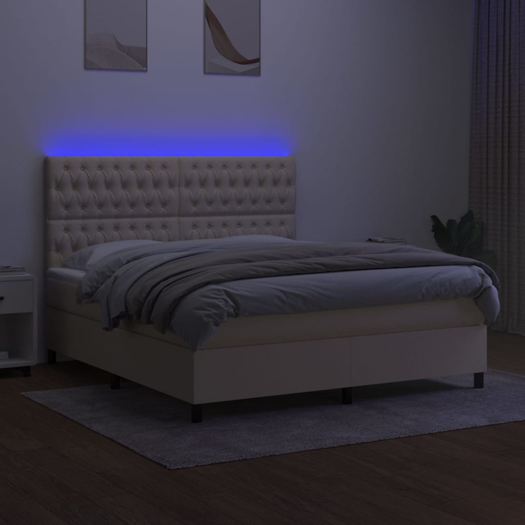 Krevet box spring s madracem LED krem 160x200 cm od tkanine