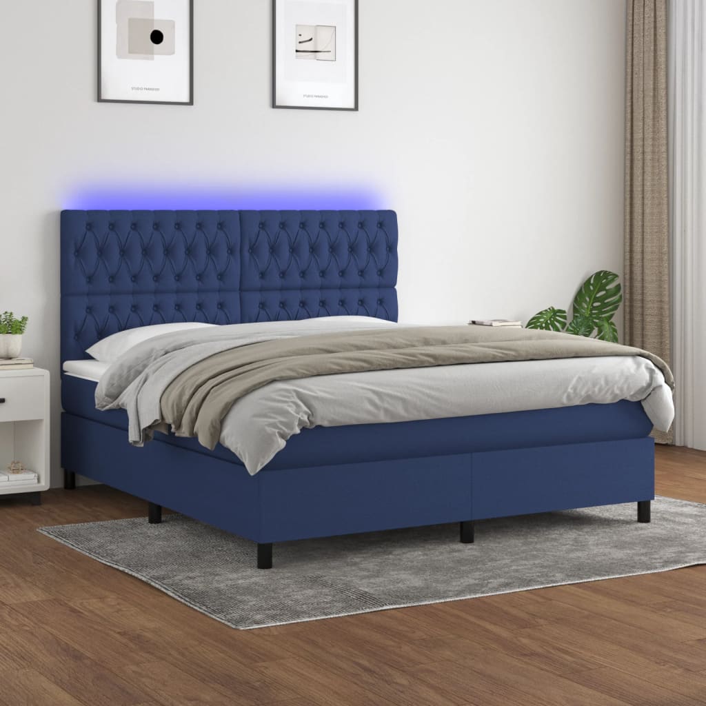 Krevet box spring s madracem LED plavi 160x200 cm od tkanine