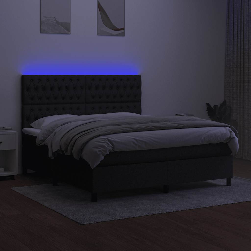 Krevet box spring s madracem LED crni 180x200 cm od tkanine