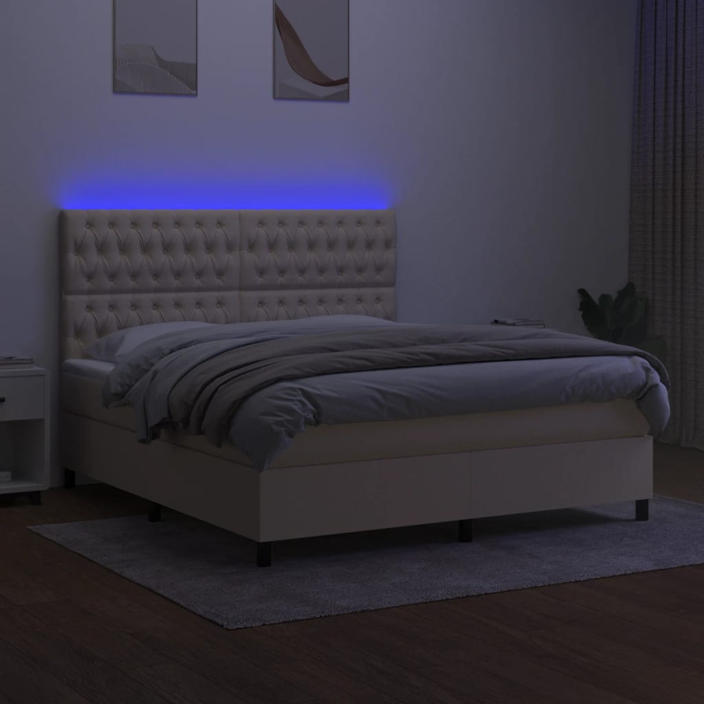 Krevet box spring s madracem LED krem 180x200 cm od tkanine