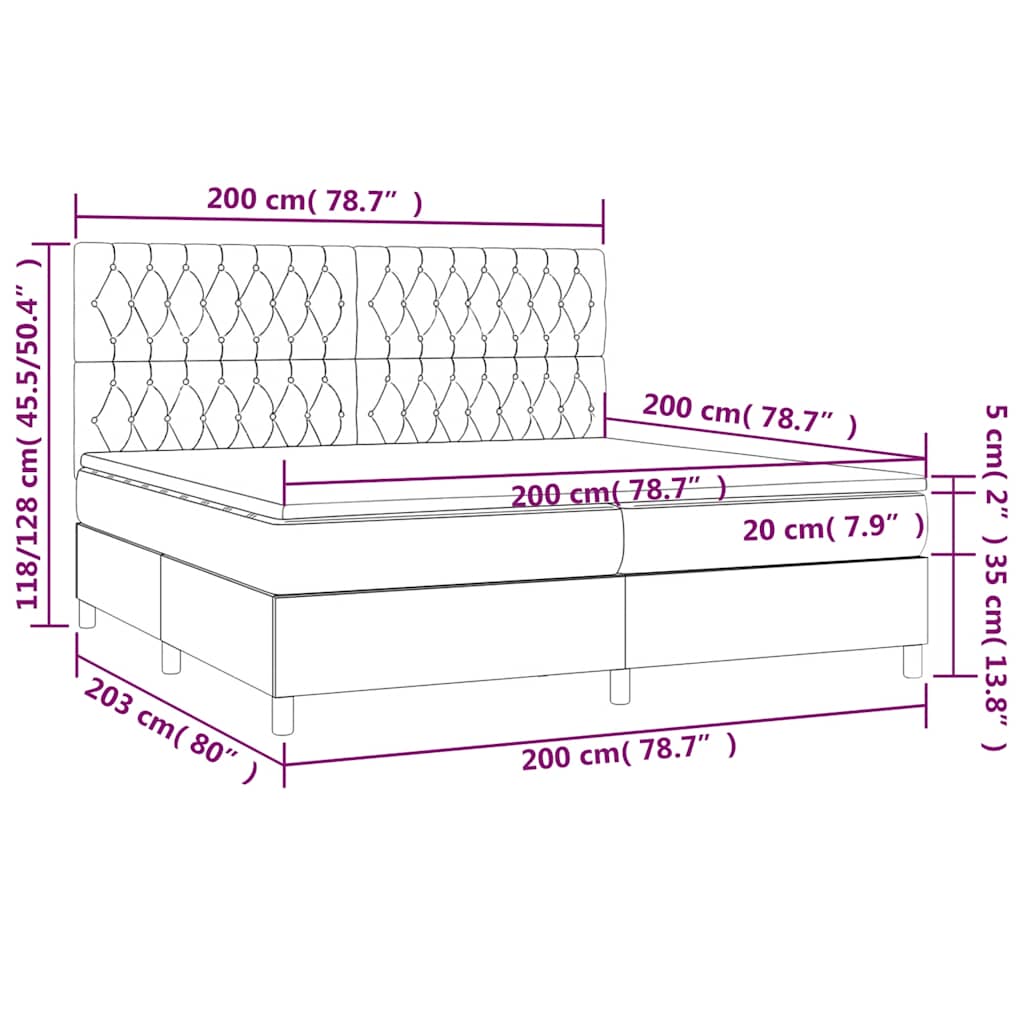 Krevet box spring s madracem LED crni 200x200 cm od tkanine