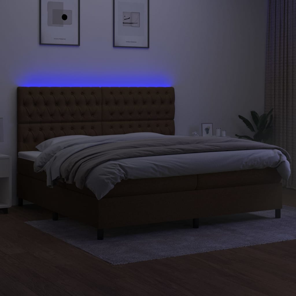 Krevet box spring s madracem LED tamnosmeđi 200x200 cm tkanina