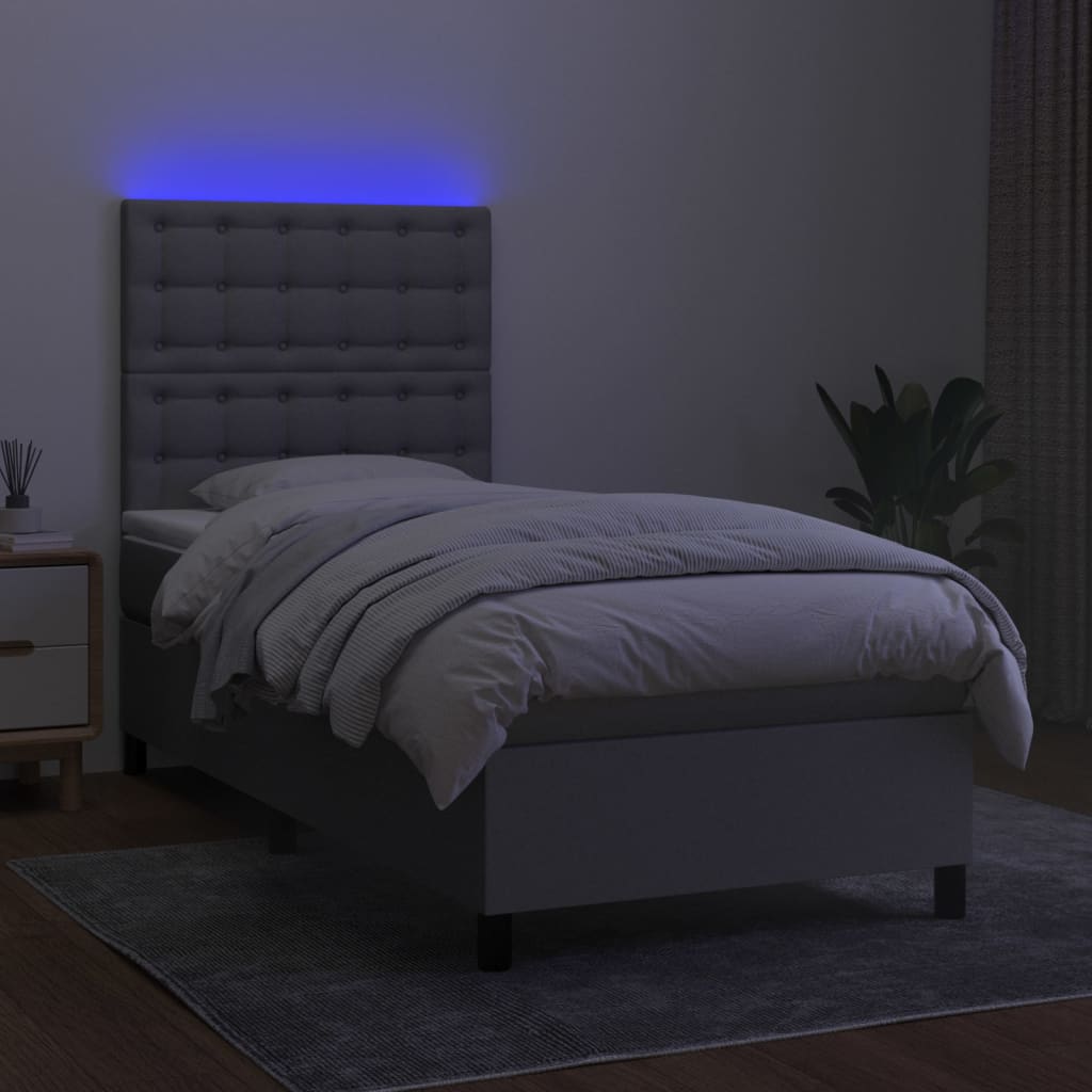 Krevet box spring s madracem LED svjetlosivi 80x200 cm tkanina