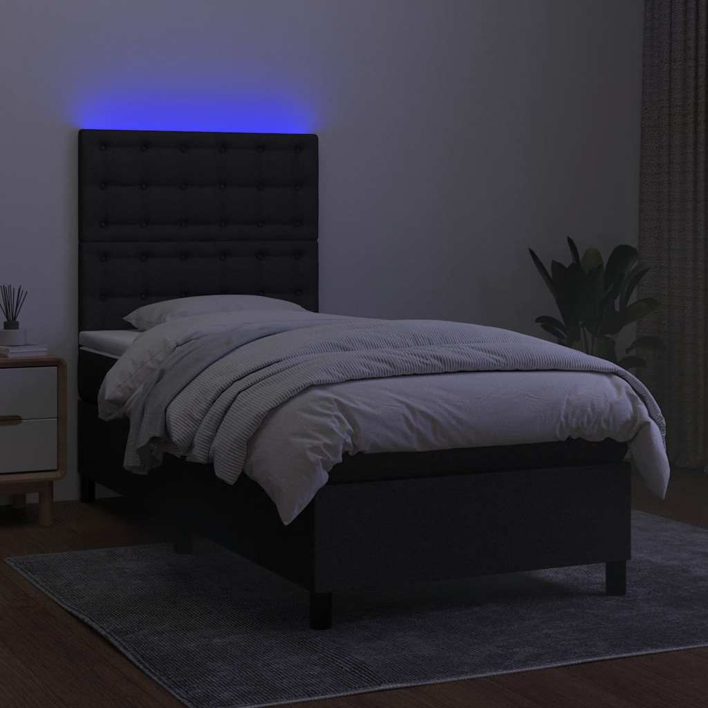 Krevet box spring s madracem LED crni 80 x 200 cm od tkanine