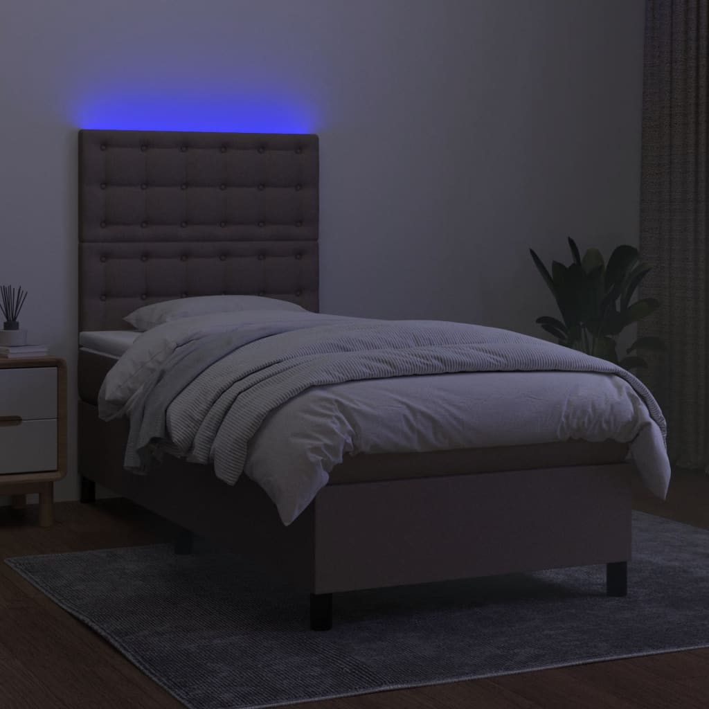 Krevet box spring s madracem LED smeđesivi 80 x 200 cm tkanina