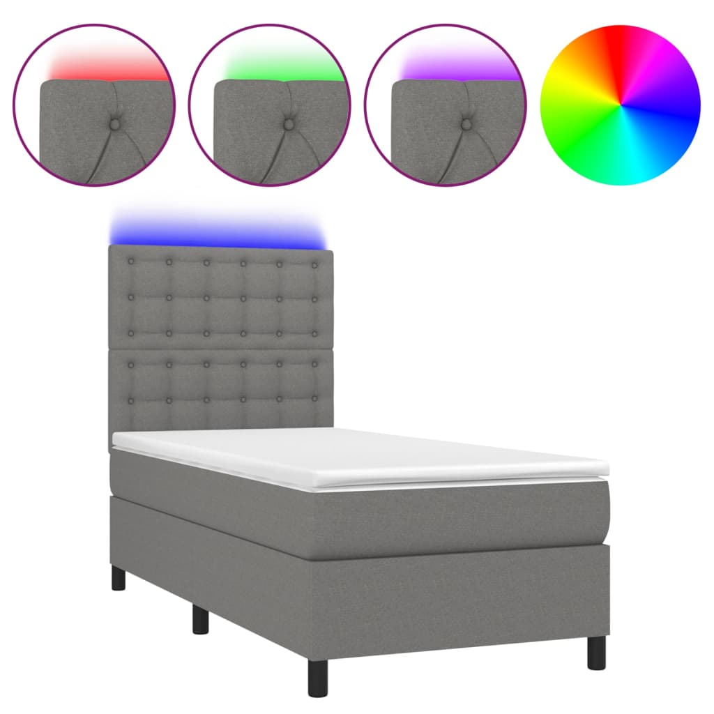 Krevet box spring s madracem LED tamnosivi 90x190 cm tkanina