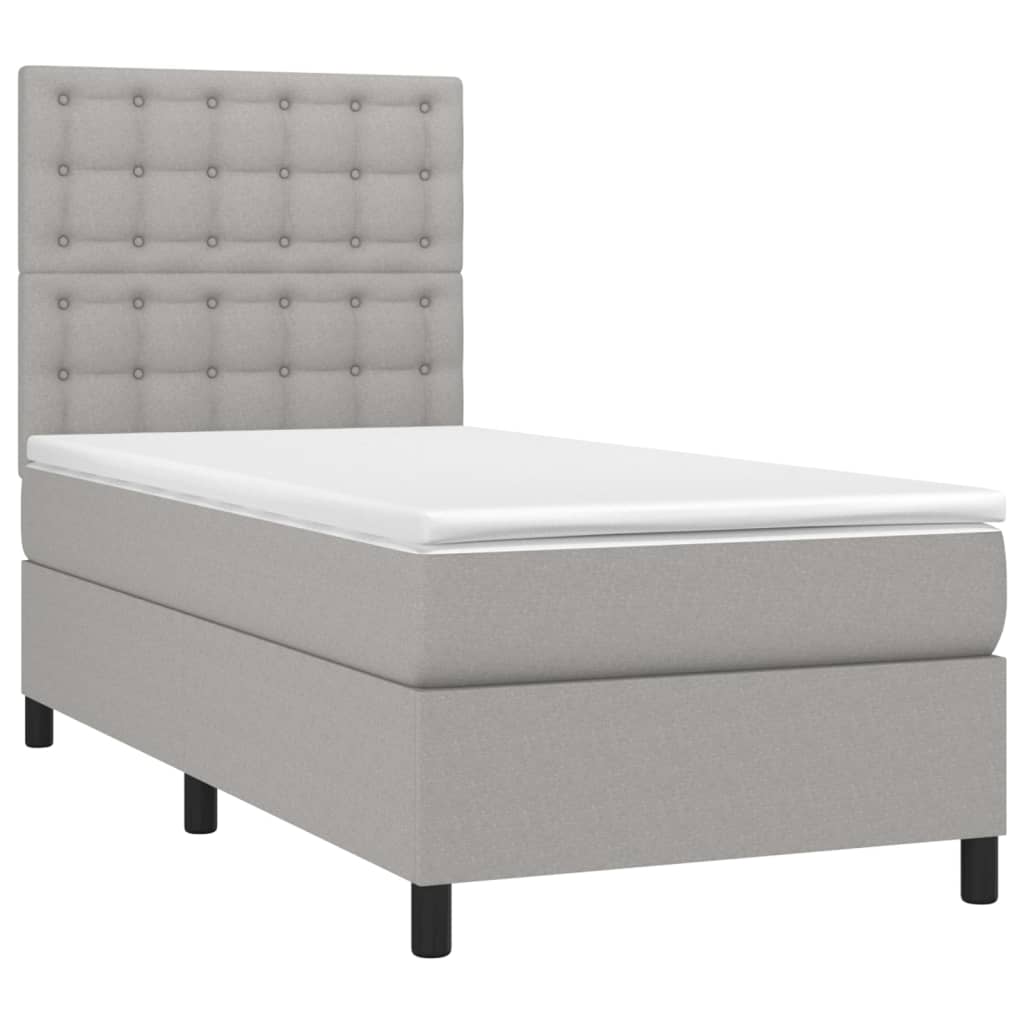 Krevet box spring s madracem LED svjetlosivi 90x200 cm tkanina