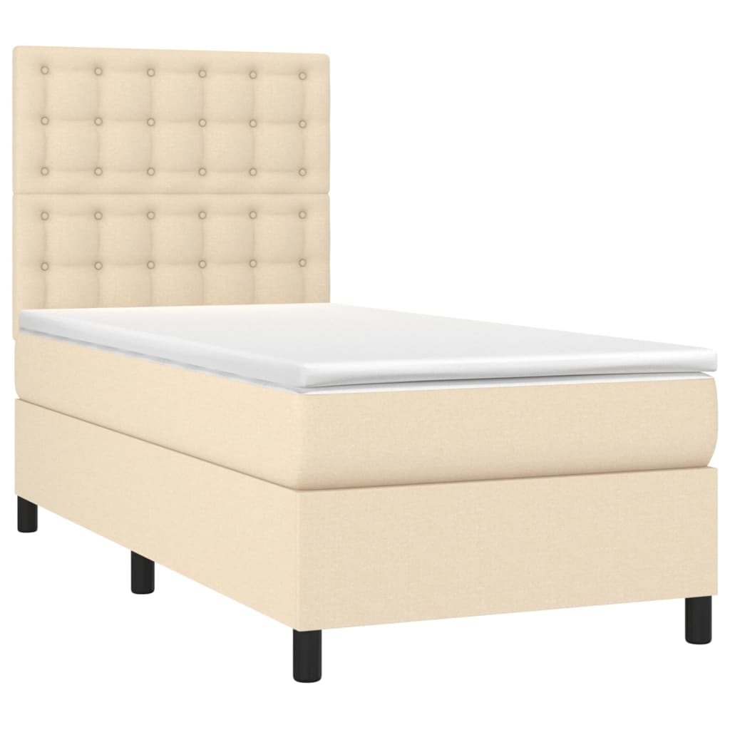 Krevet box spring s madracem LED krem 90x200 cm od tkanine