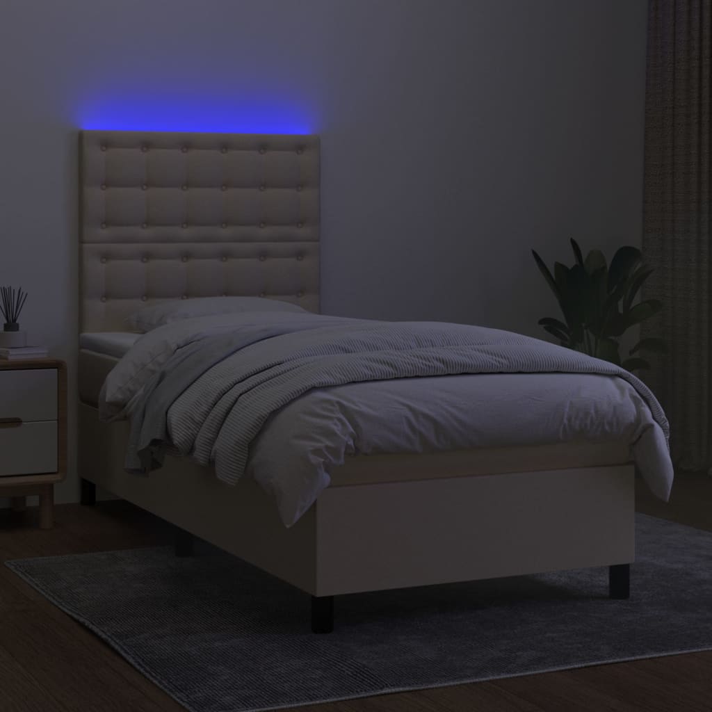 Krevet box spring s madracem LED krem 90x200 cm od tkanine