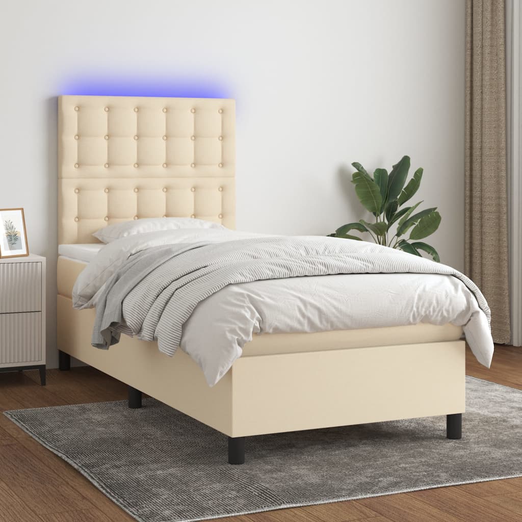 Krevet box spring s madracem LED krem 90x200 cm od tkanine