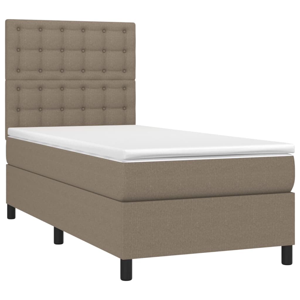 Krevet box spring s madracem LED smeđesivi 100x200 cm tkanina