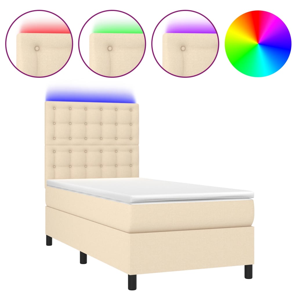 Krevet box spring s madracem LED krem 100x200 cm od tkanine
