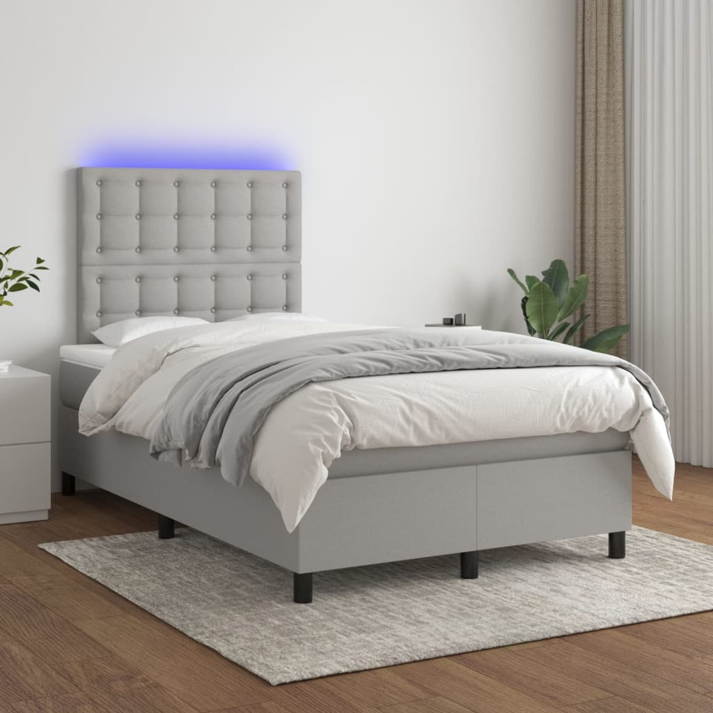 Krevet box spring s madracem LED svjetlosivi 120x200 cm tkanina