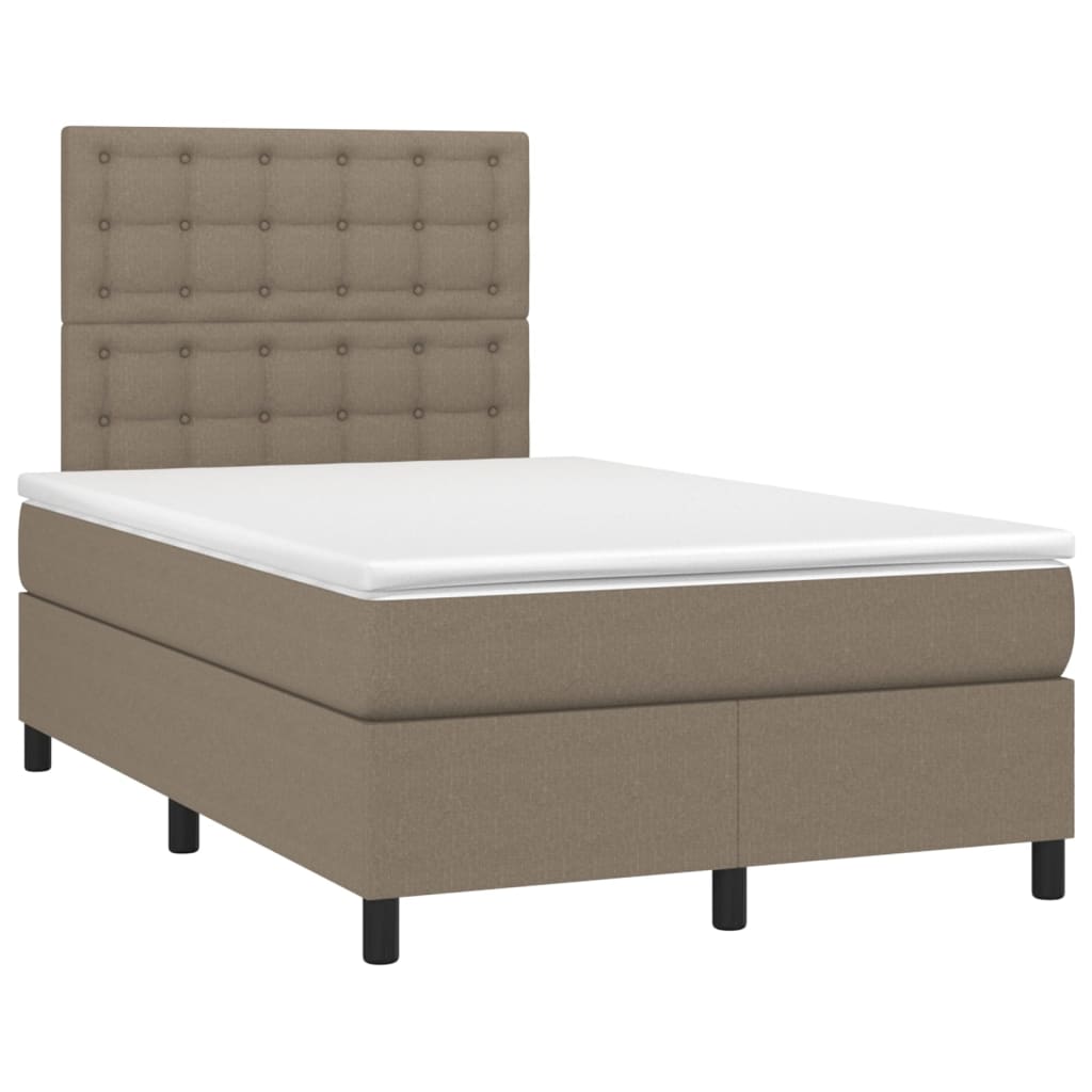 Krevet box spring s madracem LED smeđesivi 120 x 200 cm tkanina