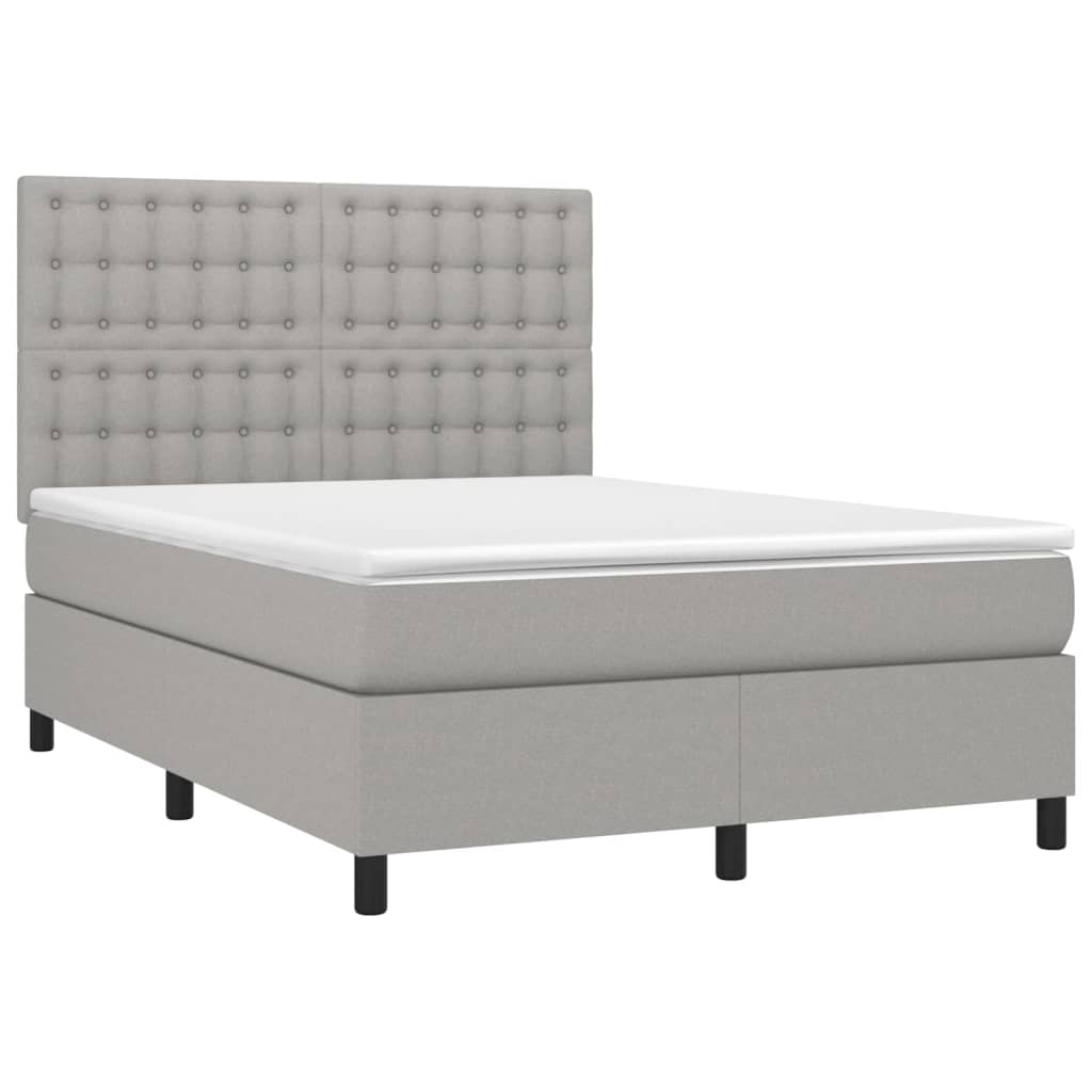 Krevet box spring s madracem LED svjetlosivi 140x190 cm tkanina