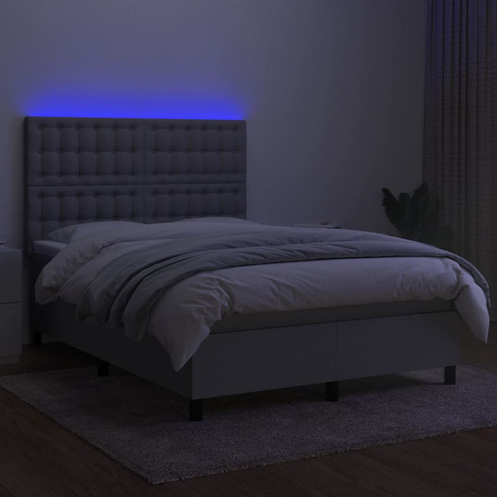 Krevet box spring s madracem LED svjetlosivi 140x190 cm tkanina