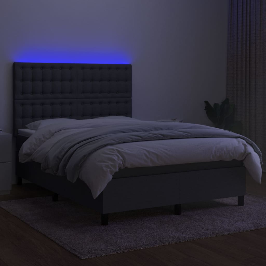 Krevet box spring s madracem LED tamnosivi 140x190 cm tkanina