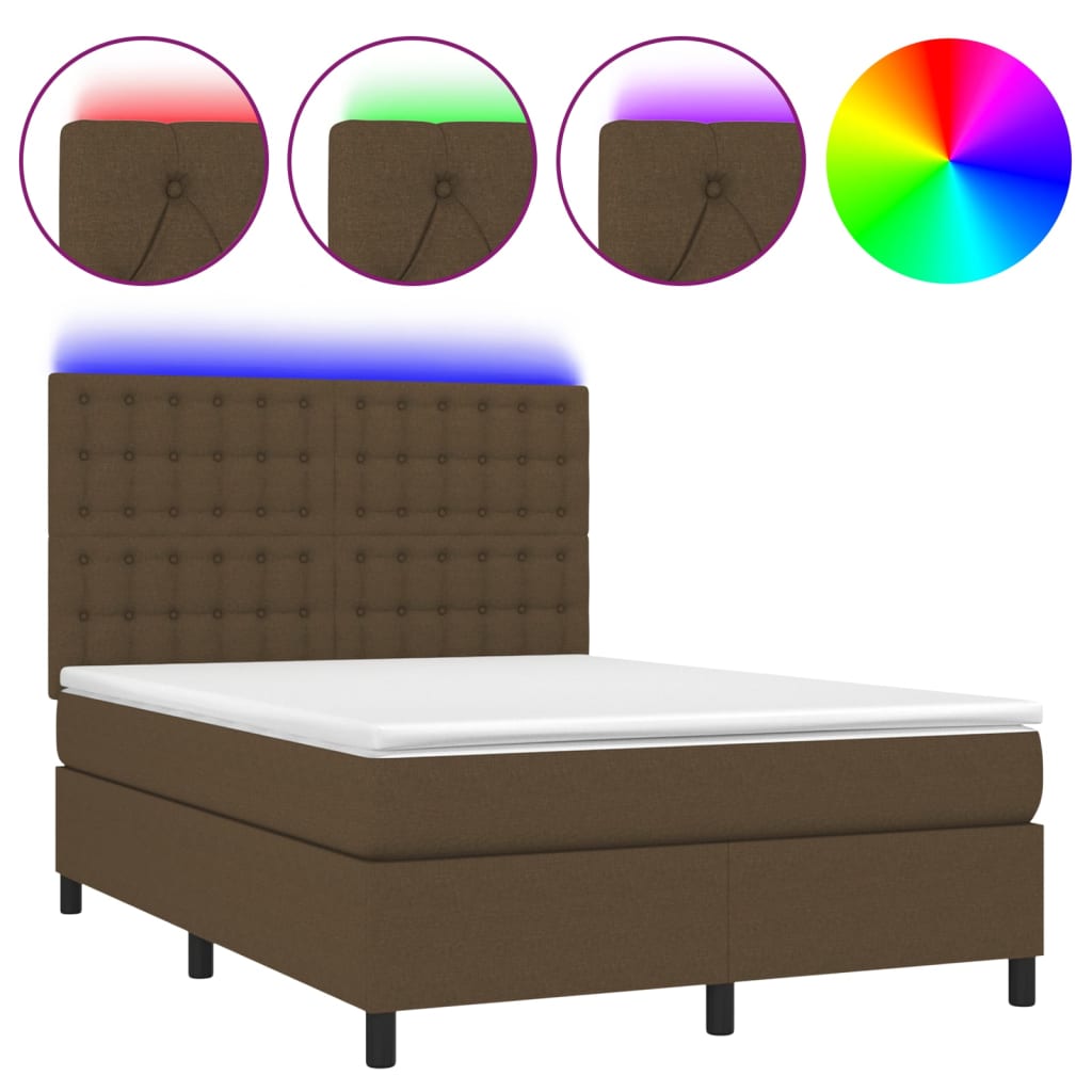 Krevet box spring s madracem LED tamnosmeđi 140x200 cm tkanina
