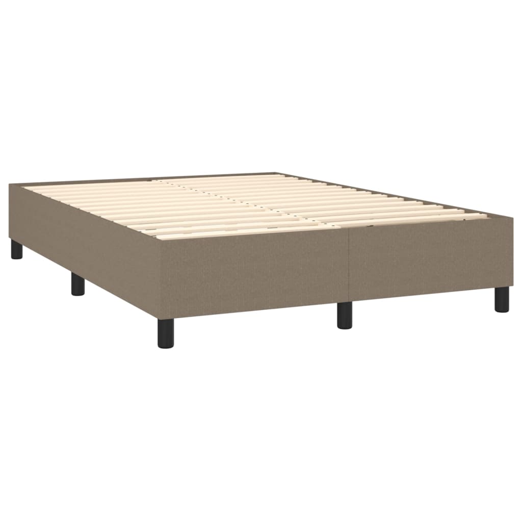 Krevet box spring s madracem LED smeđesivi 140x200 cm tkanina