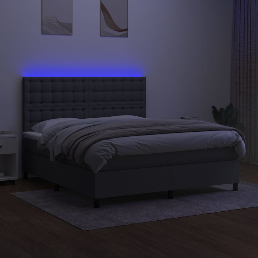 Krevet box spring s madracem LED tamnosivi 160x200 cm tkanina