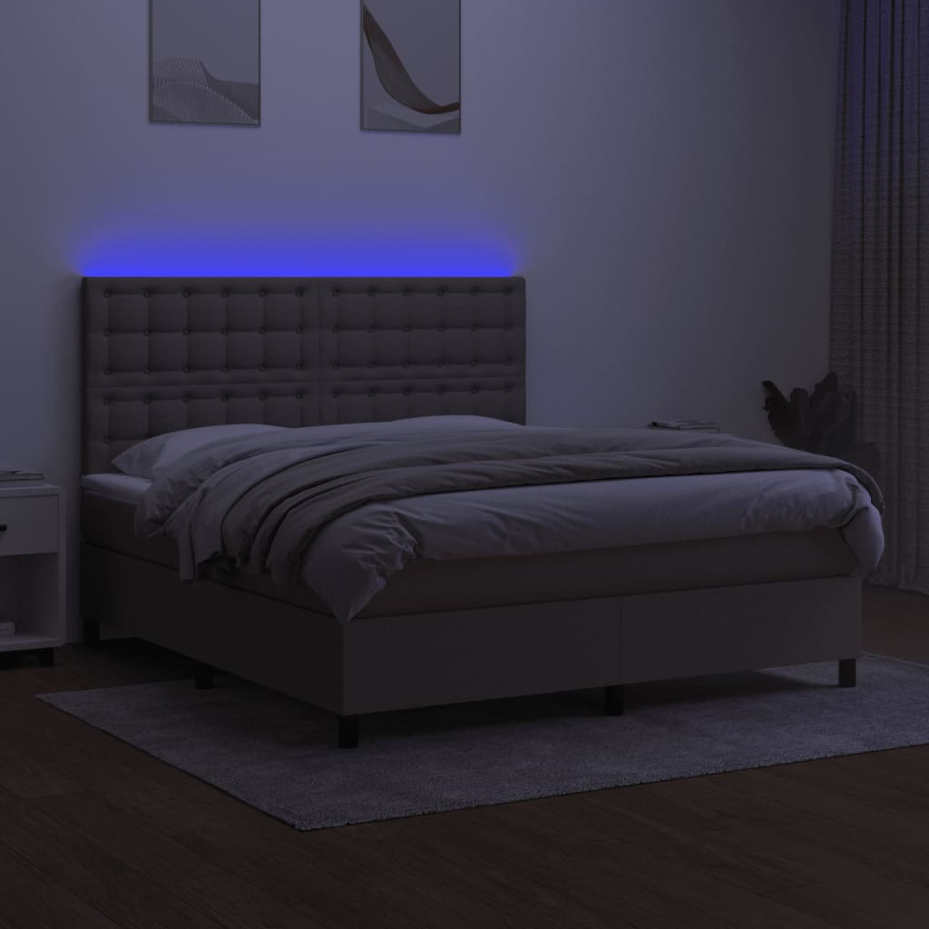 Krevet box spring s madracem LED smeđesivi 160x200 cm tkanina