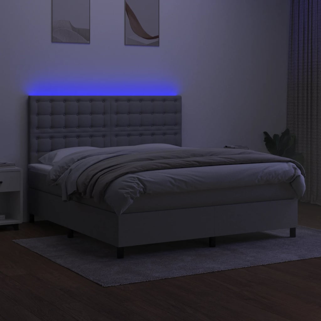 Krevet box spring s madracem LED svjetlosivi 180x200 cm tkanina