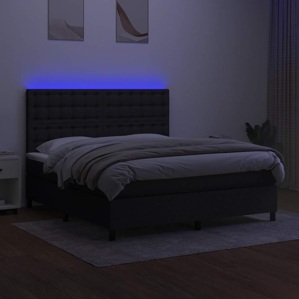 Krevet box spring s madracem LED crni 180x200 cm od tkanine