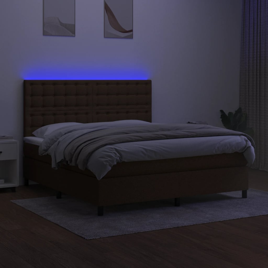Krevet box spring s madracem LED tamnosmeđi 180x200 cm tkanina