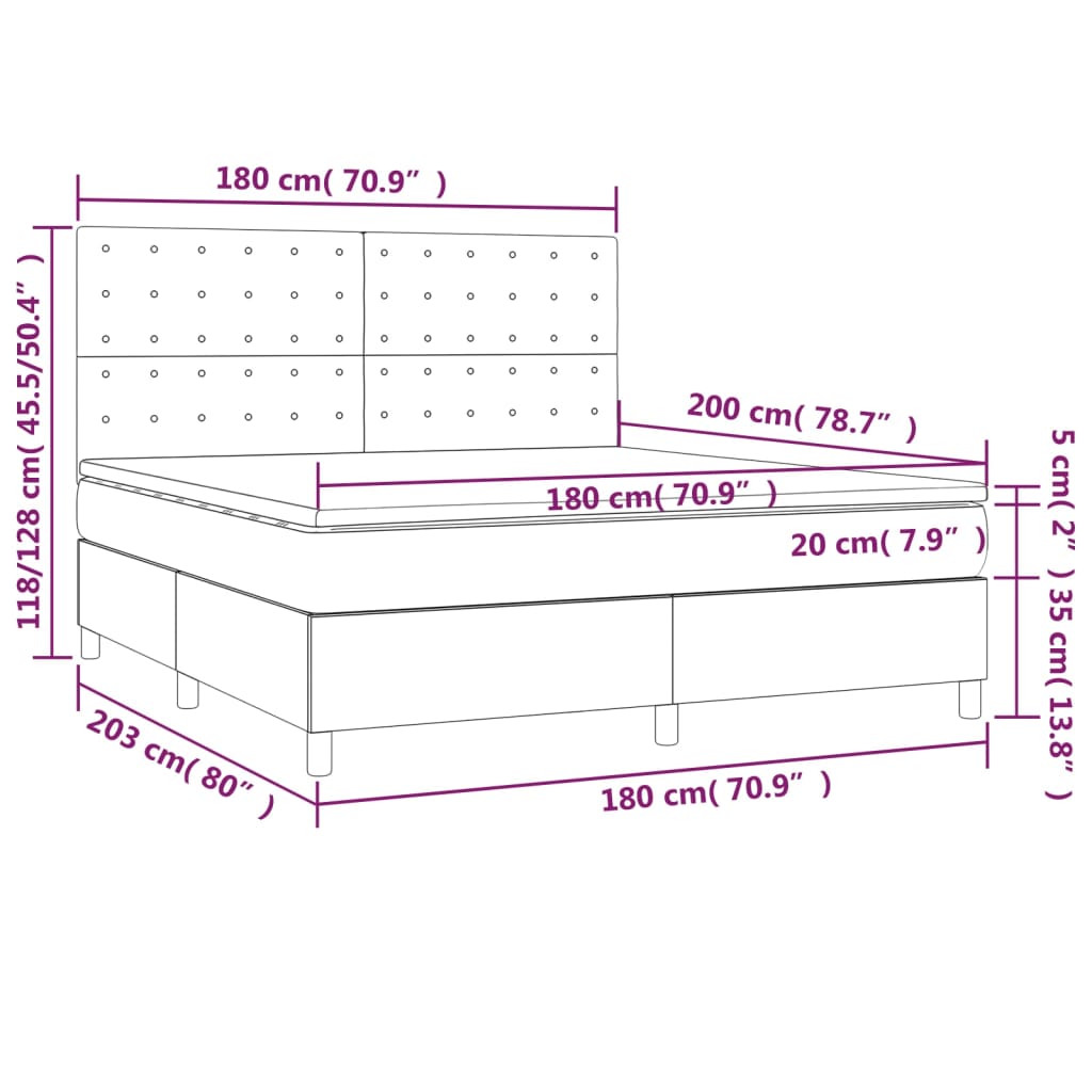 Krevet box spring s madracem LED smeđesivi 180x200 cm tkanina