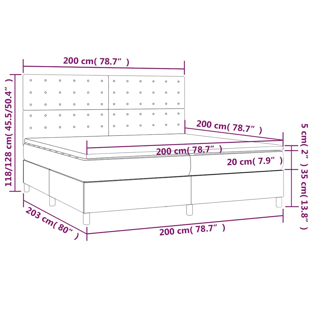 Krevet box spring s madracem LED crni 200x200 cm od tkanine