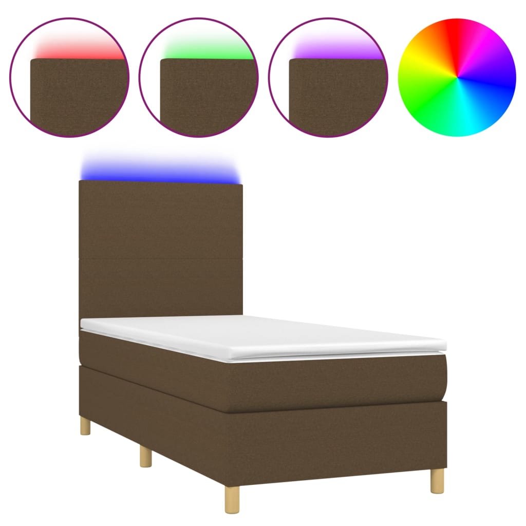 Krevet box spring s madracem LED tamnosmeđi 80 x 200 cm tkanina