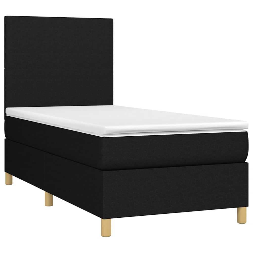 Krevet box spring s madracem LED crni 90x190 cm od tkanine