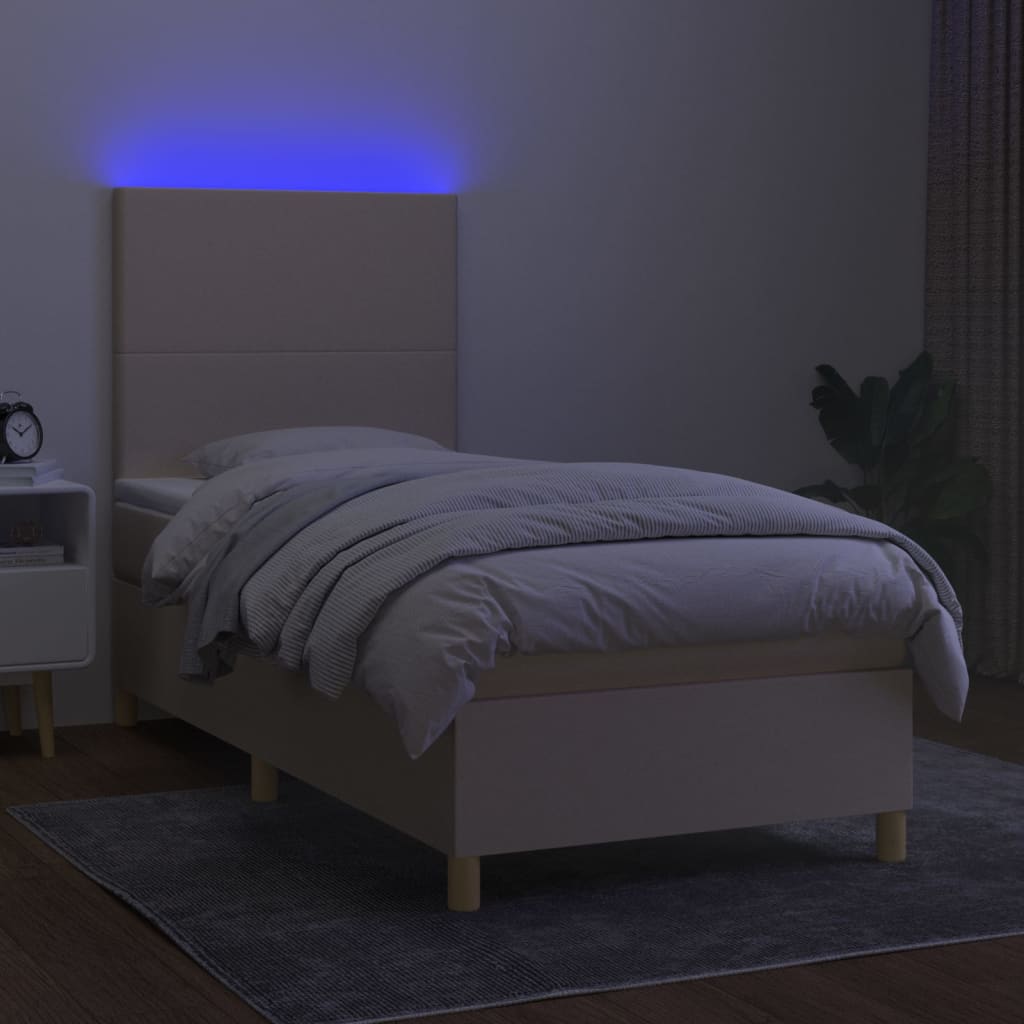 Krevet box spring s madracem LED krem 90x190 cm od tkanine