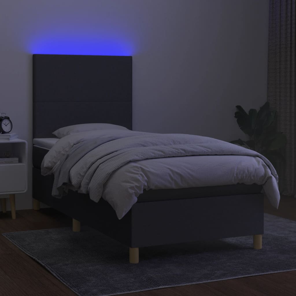 Krevet box spring s madracem LED tamnosivi 90x200 cm tkanina