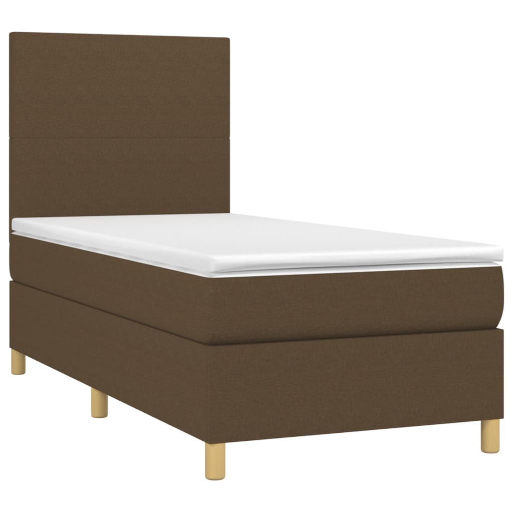 Krevet box spring s madracem LED tamnosmeđi 90x200 cm tkanina