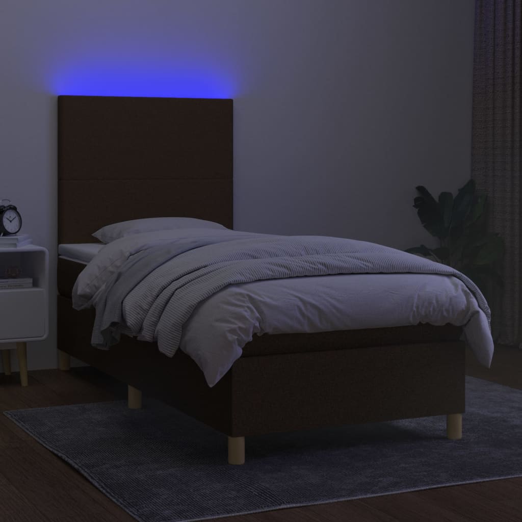 Krevet box spring s madracem LED tamnosmeđi 90x200 cm tkanina