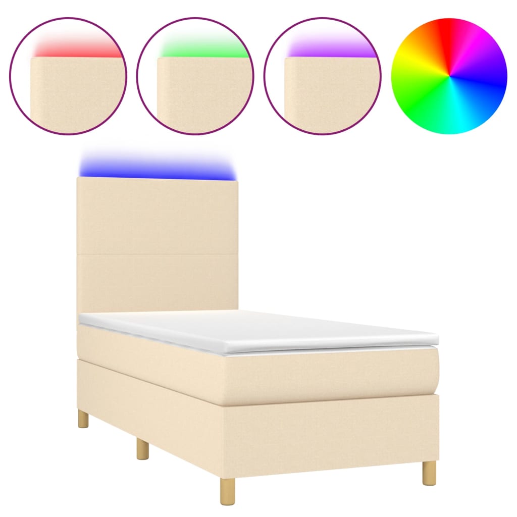 Krevet box spring s madracem LED krem 90x200 cm od tkanine