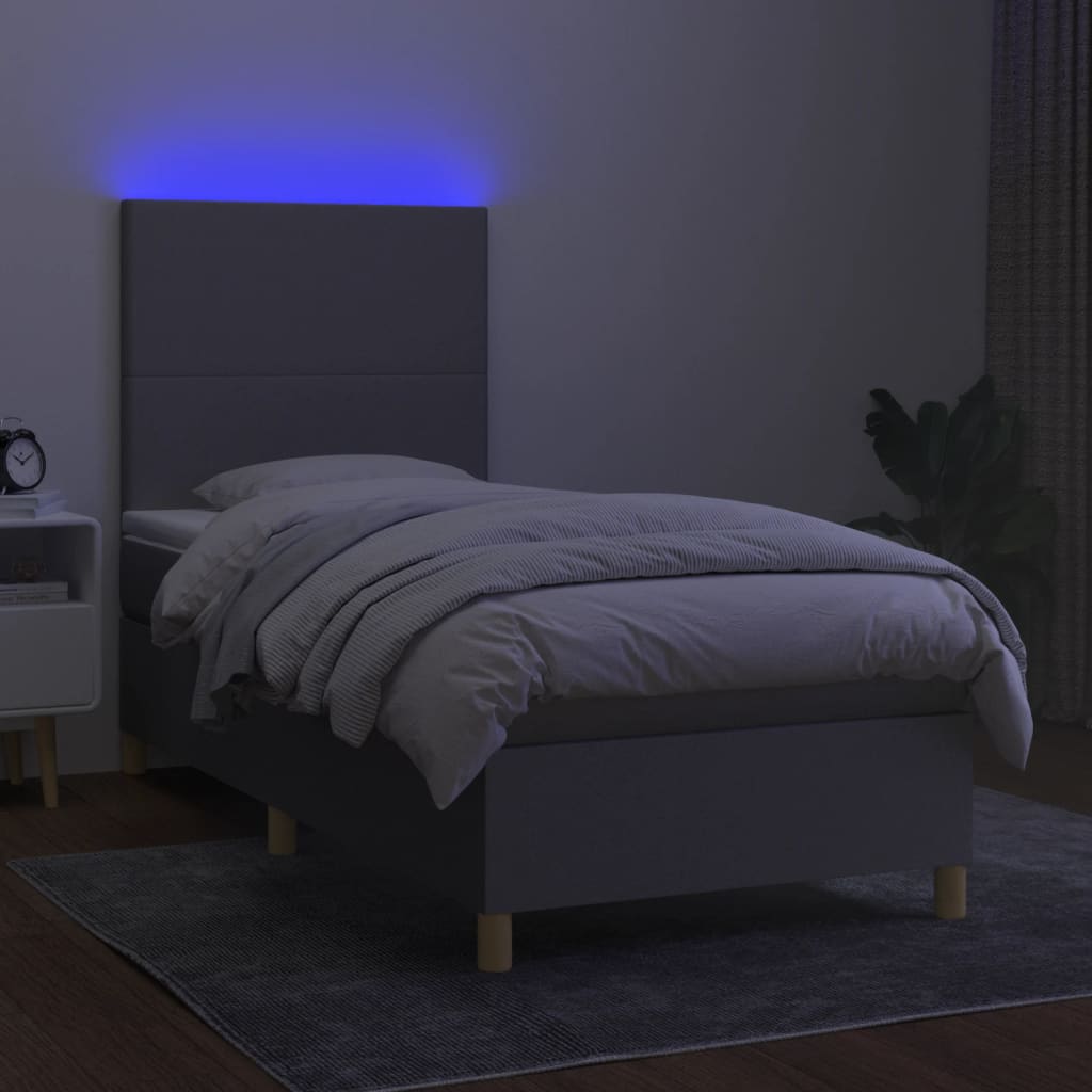 Krevet box spring s madracem LED svjetlosivi 100x200 cm tkanina