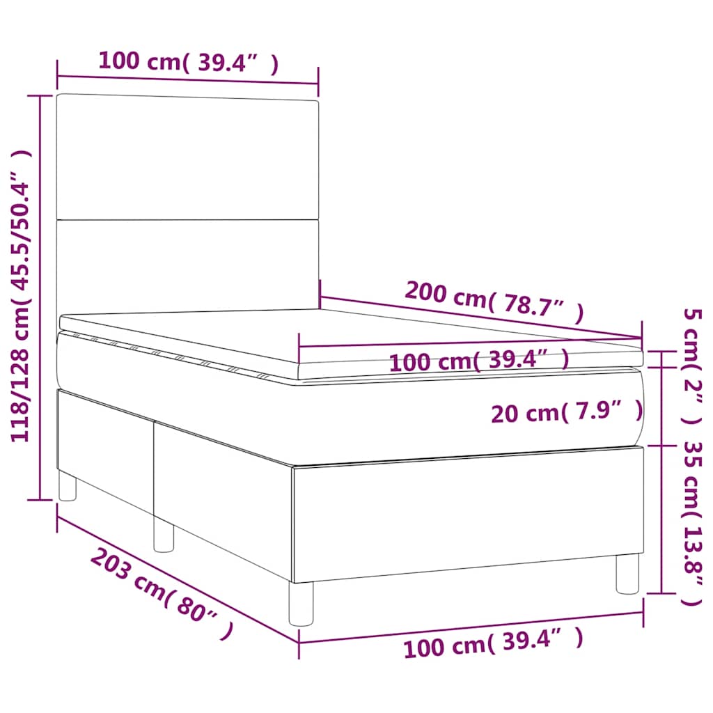 Krevet box spring s madracem LED crni 100x200 cm od tkanine
