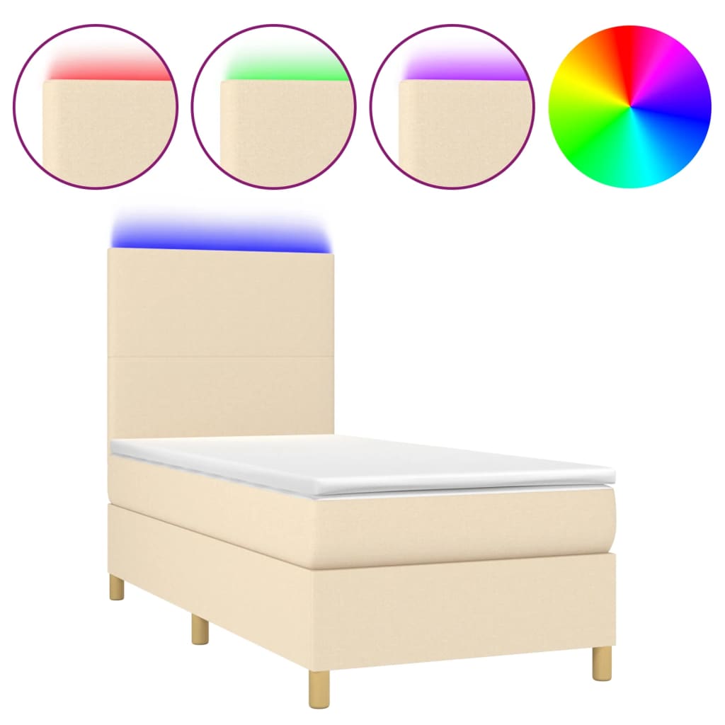 Krevet box spring s madracem LED krem 100x200 cm od tkanine