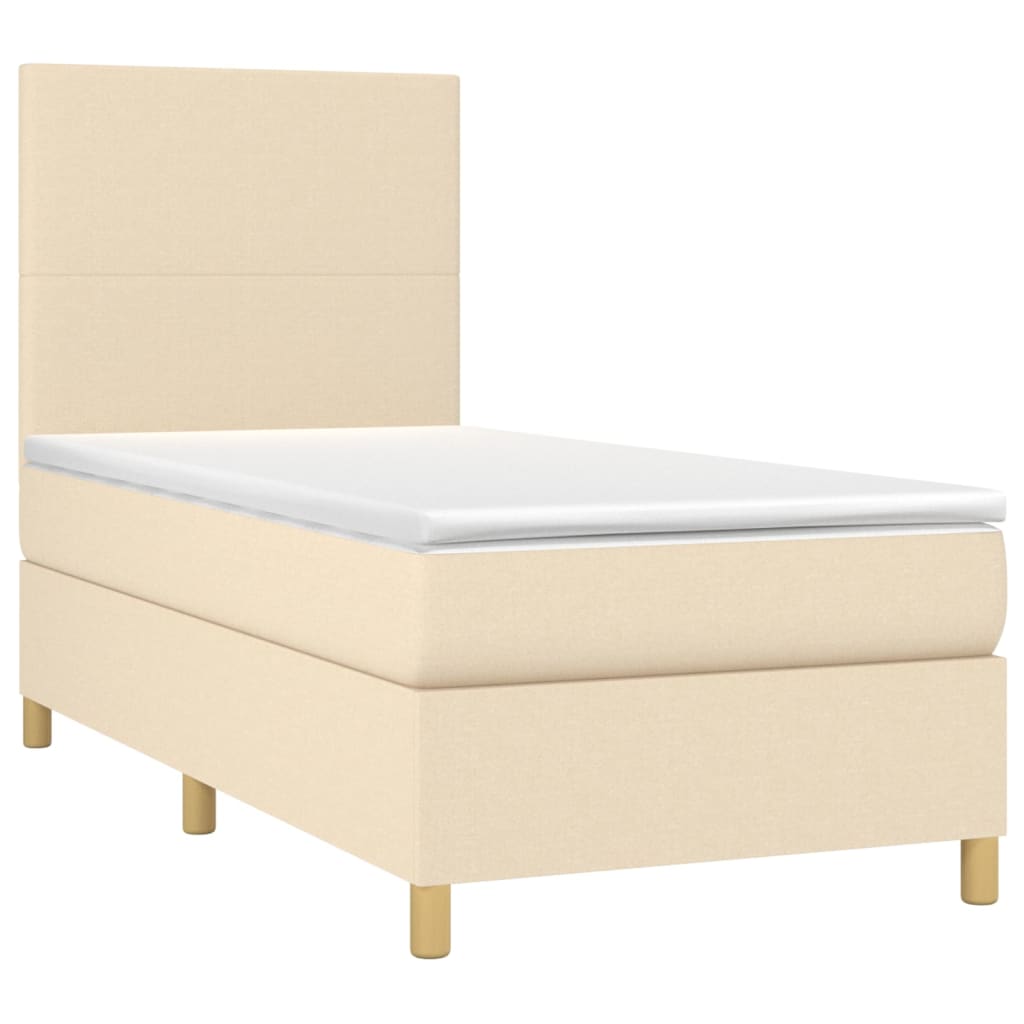 Krevet box spring s madracem LED krem 100x200 cm od tkanine