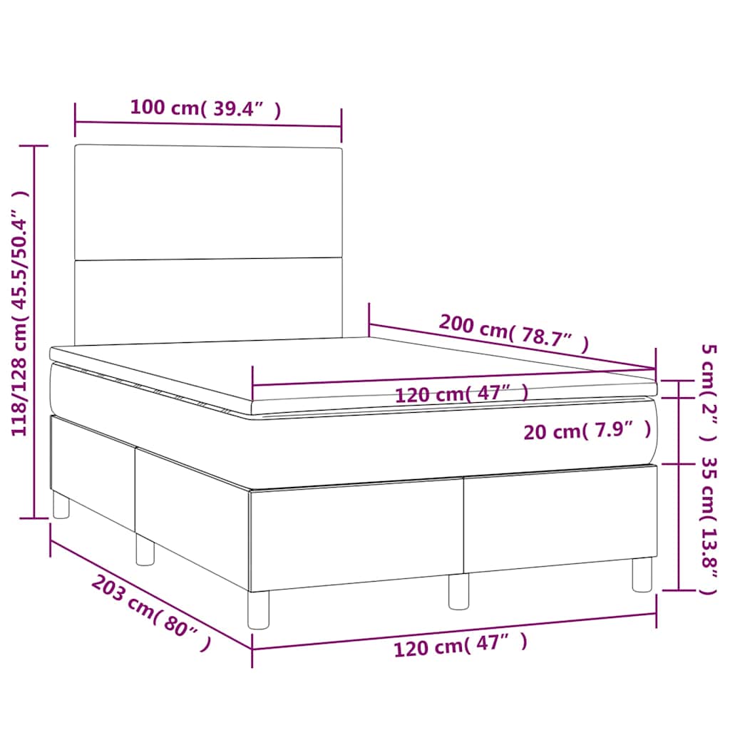 Krevet box spring s madracem LED crni 120 x 200 cm od tkanine