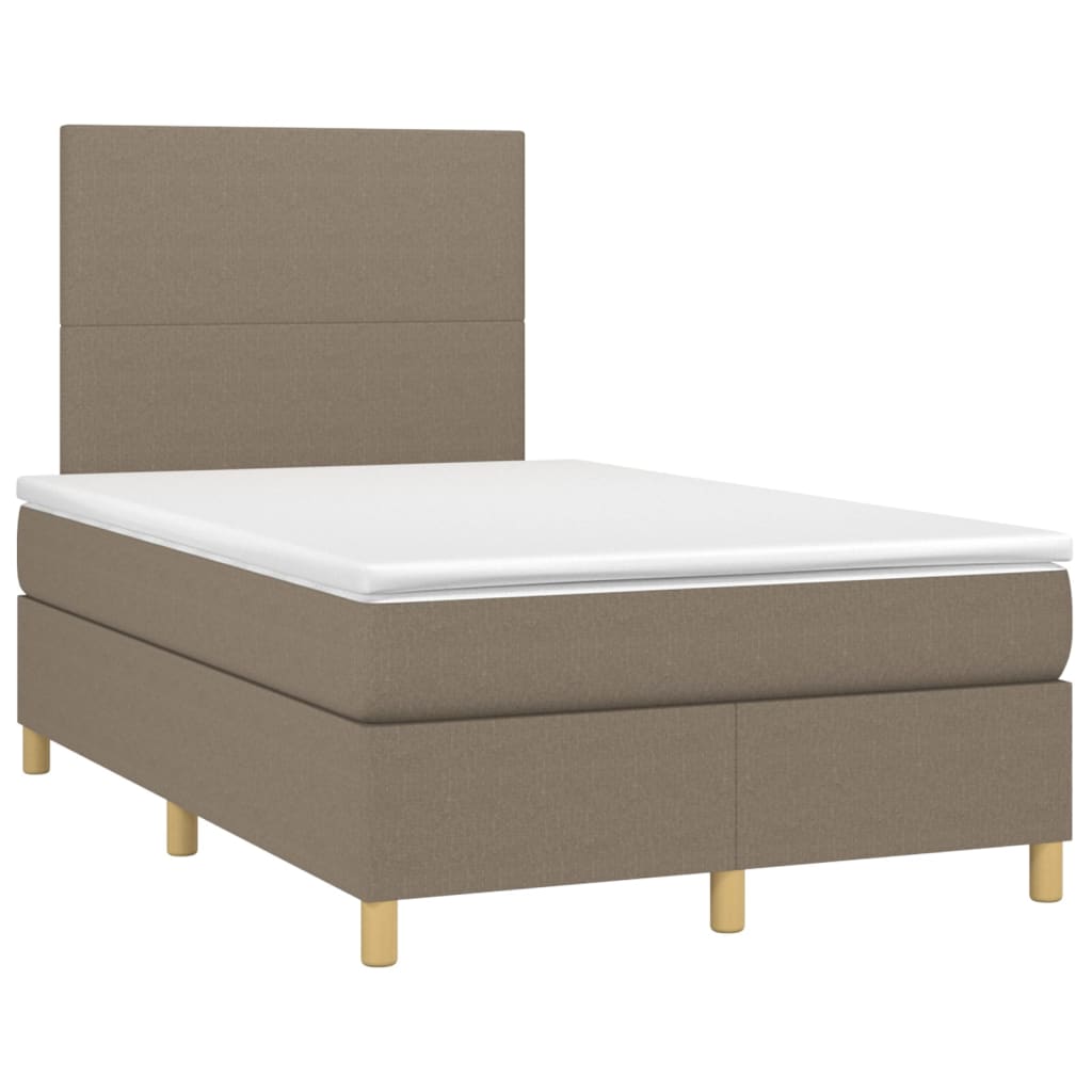 Krevet box spring s madracem LED smeđesivi 120 x 200 cm tkanina