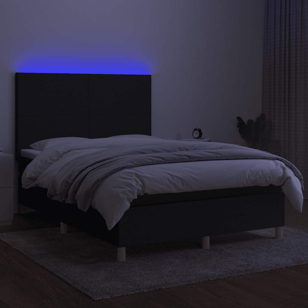 Krevet box spring s madracem LED crni 140x190 cm od tkanine