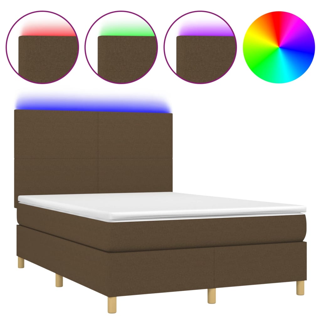 Krevet box spring s madracem LED tamnosmeđi 140x190 cm tkanina