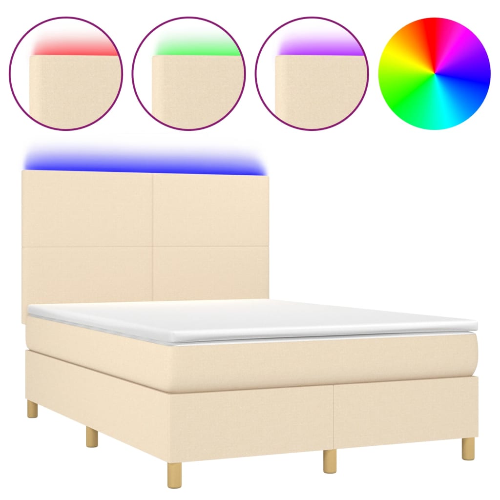 Krevet box spring s madracem LED krem 140x190 cm od tkanine