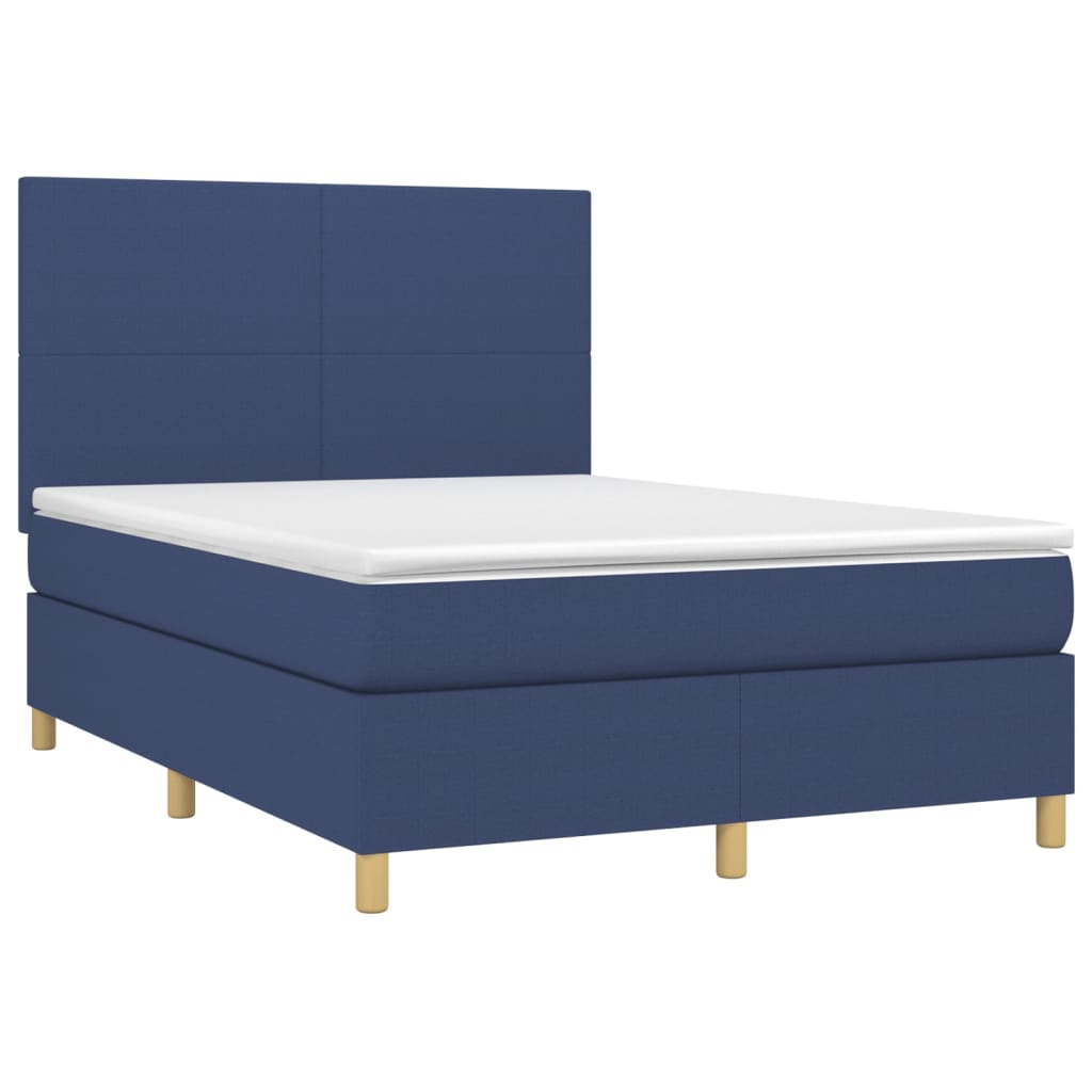 Krevet box spring s madracem LED plavi 140x190 cm od tkanine
