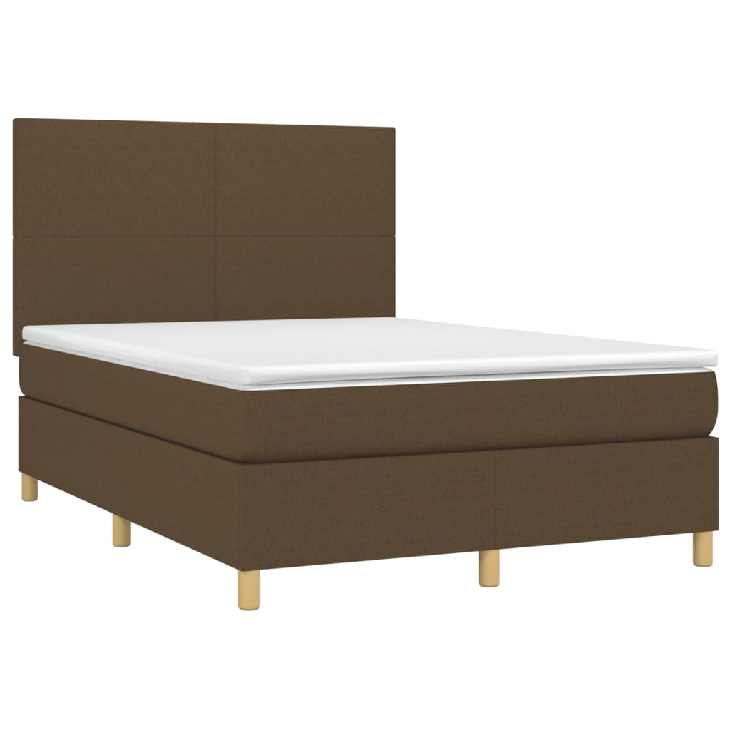 Krevet box spring s madracem LED tamnosmeđi 140x200 cm tkanina